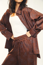 Printed satin shirt Brown