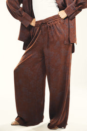 Printed satin wide leg pants Brown