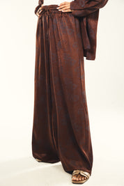 Printed satin wide leg pants Brown