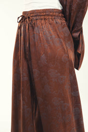 Printed satin wide leg pants Brown
