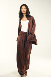 Printed satin shirt Brown