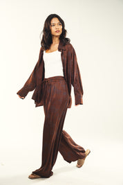 Printed satin shirt Brown