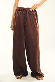 Printed satin wide leg pants Brown