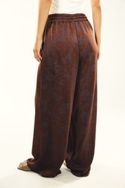 Printed satin wide leg pants Brown