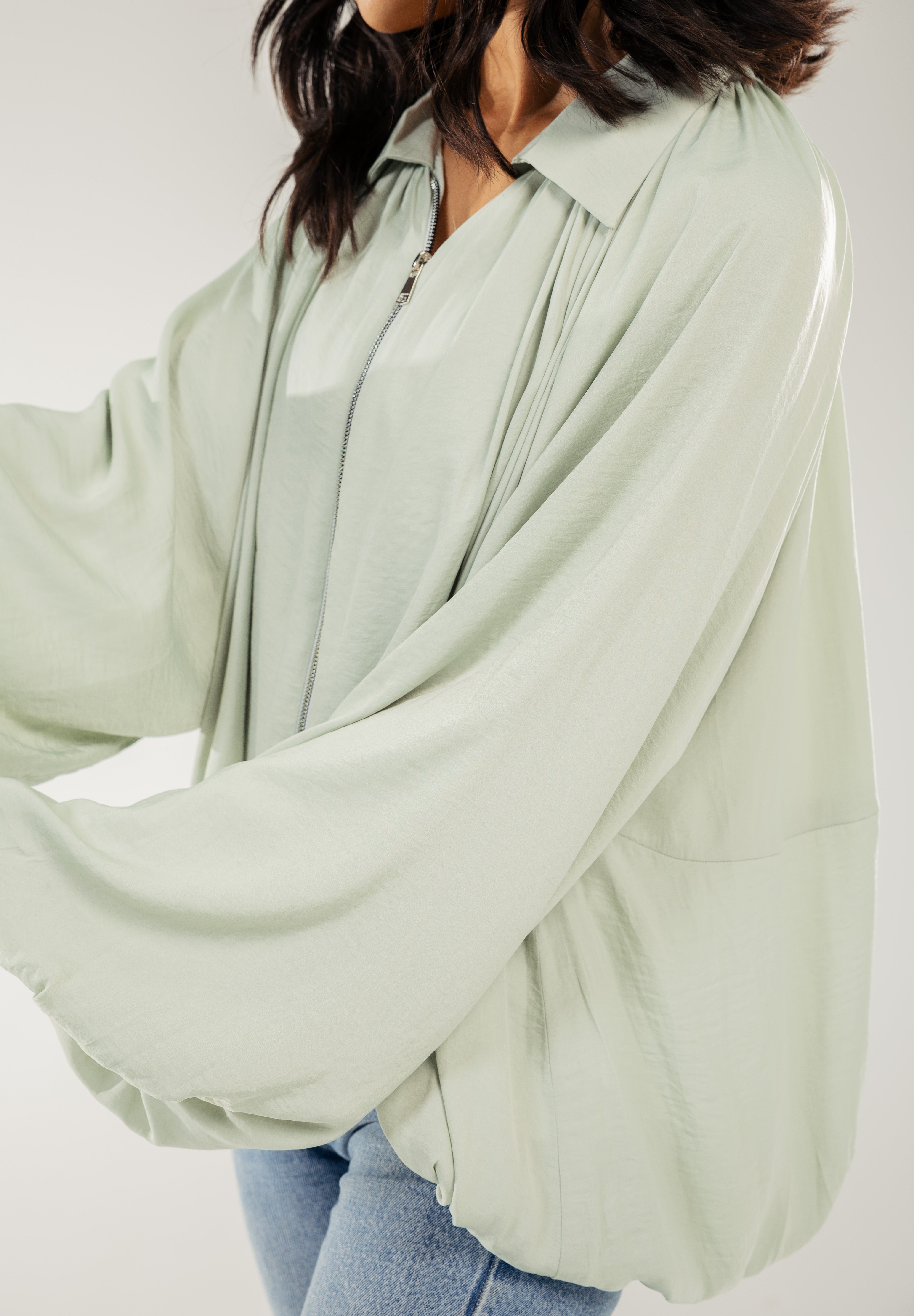 Satin Serenity Ensemble - Jacket Mint