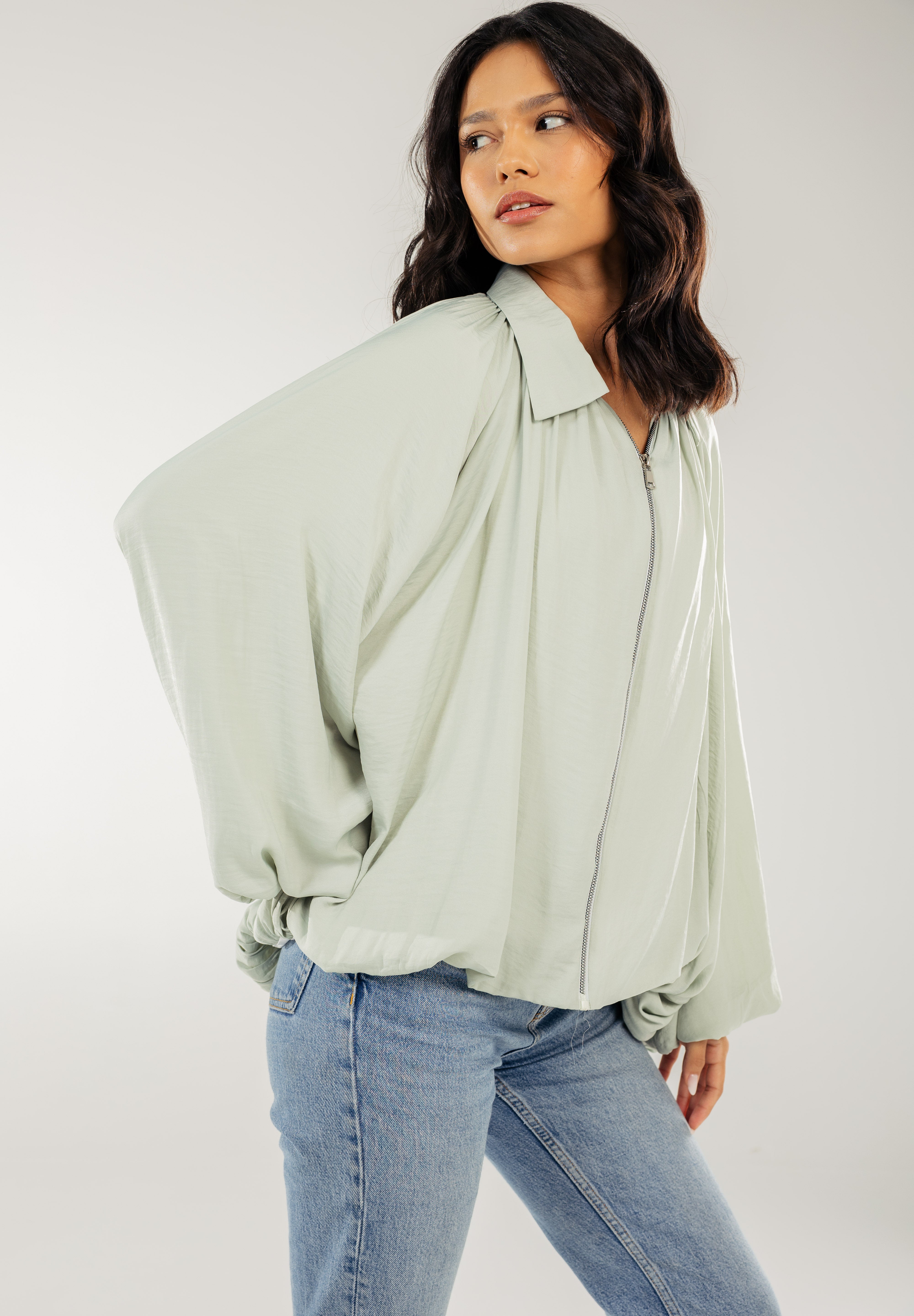 Satin Serenity Ensemble - Jacket Mint