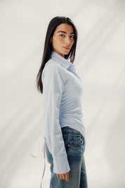 Asymmetric Ruched Button-Up Shirt Baby blue
