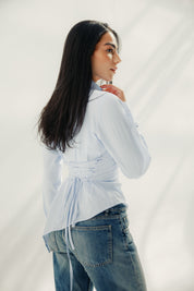 Asymmetric Ruched Button-Up Shirt Baby blue