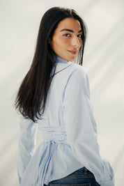Asymmetric Ruched Button-Up Shirt Baby blue