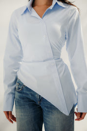 Asymmetric Ruched Button-Up Shirt Baby blue
