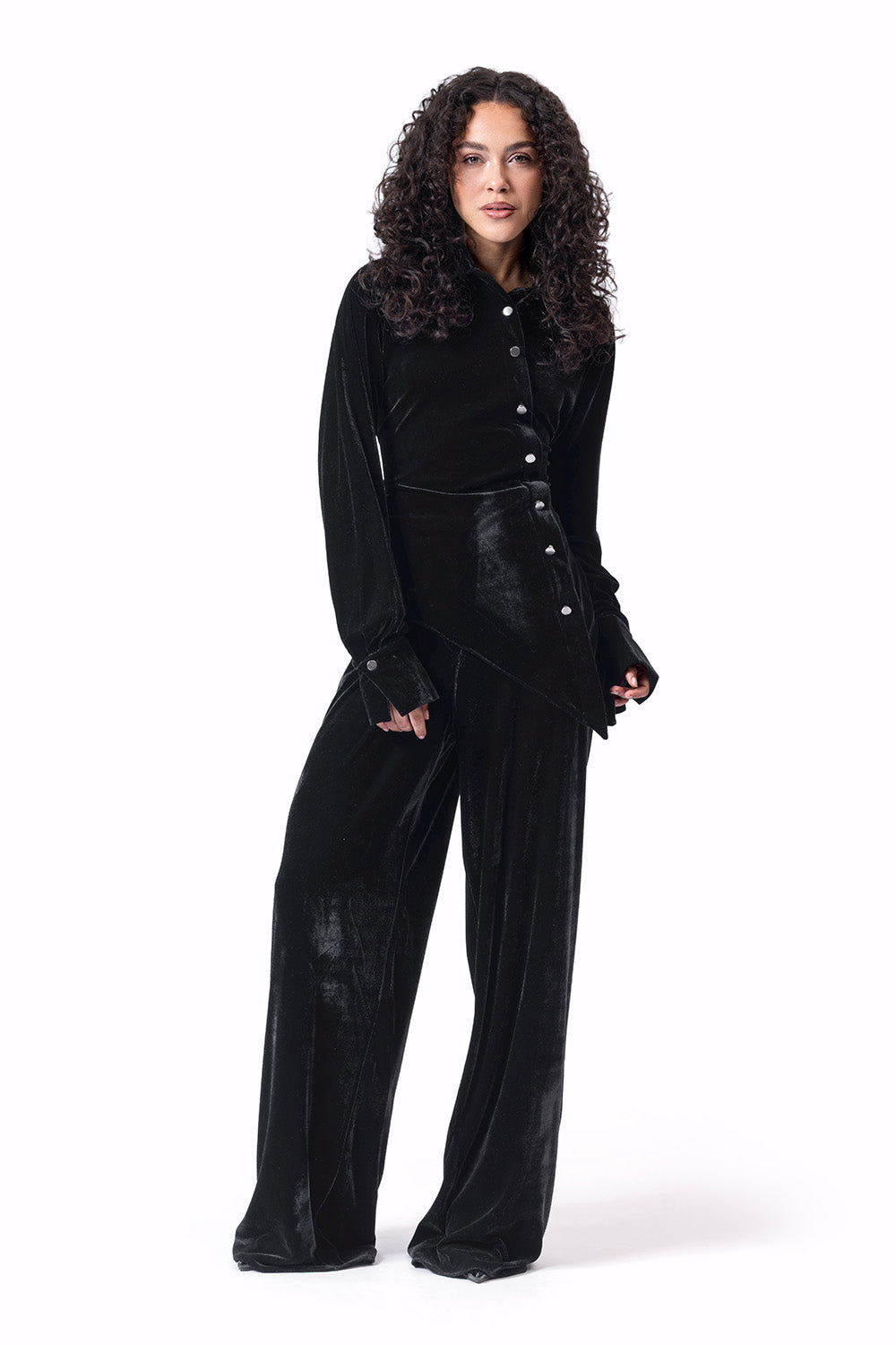 The Midnight Velvet Buttoned top Black