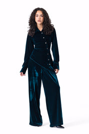 The Midnight Velvet Buttoned top Green