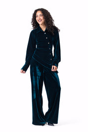 The Midnight Velvet Buttoned top Green