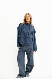 Back-Zip Denim Utility Jacket