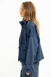 Back-Zip Denim Utility Jacket