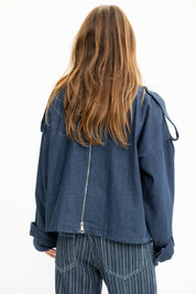 Back-Zip Denim Utility Jacket