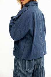 Back-Zip Denim Utility Jacket