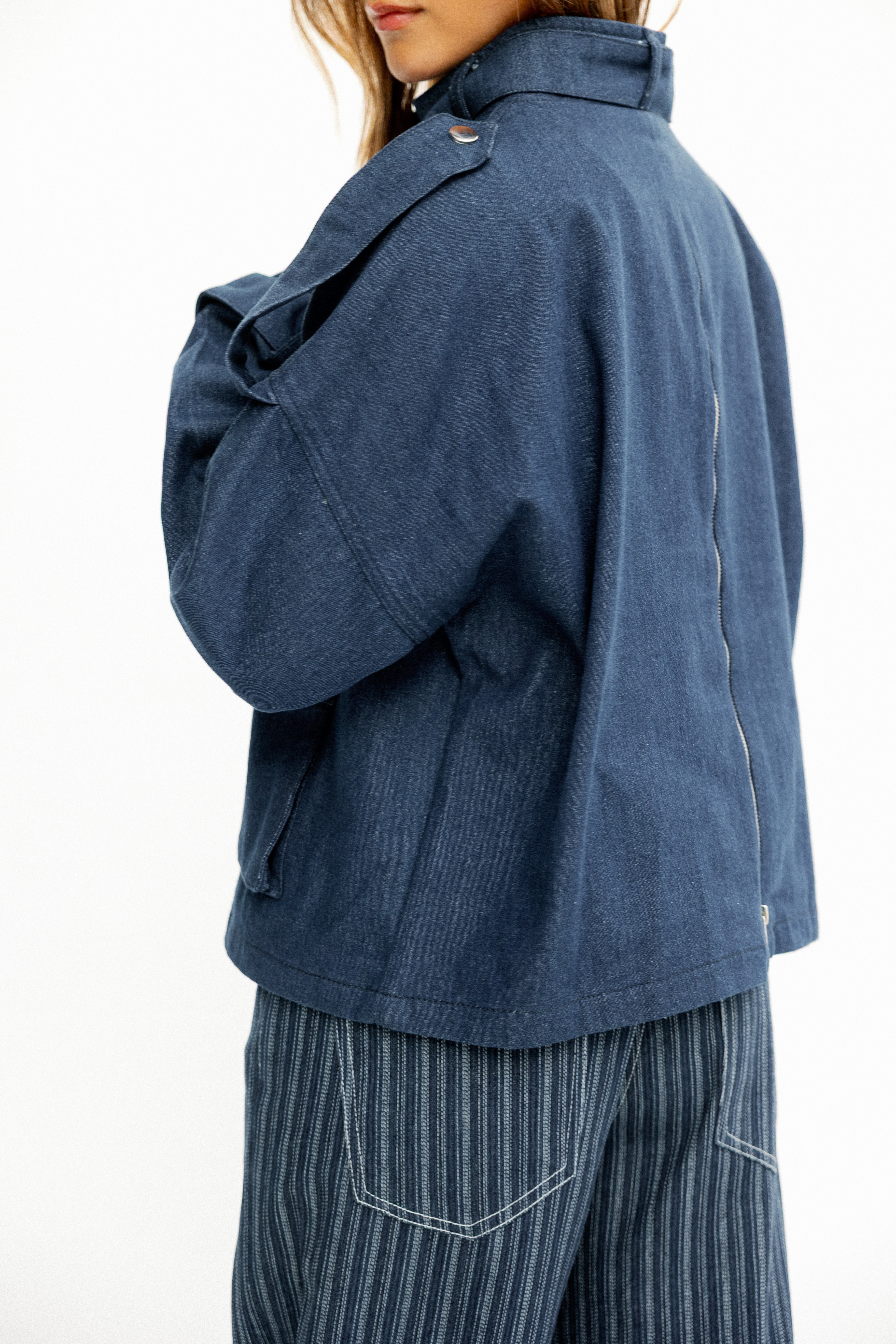 Back-Zip Denim Utility Jacket