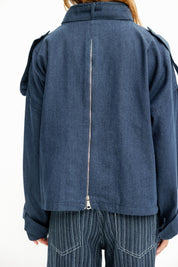 Back-Zip Denim Utility Jacket