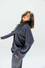 The Velour Top  Navy Blue